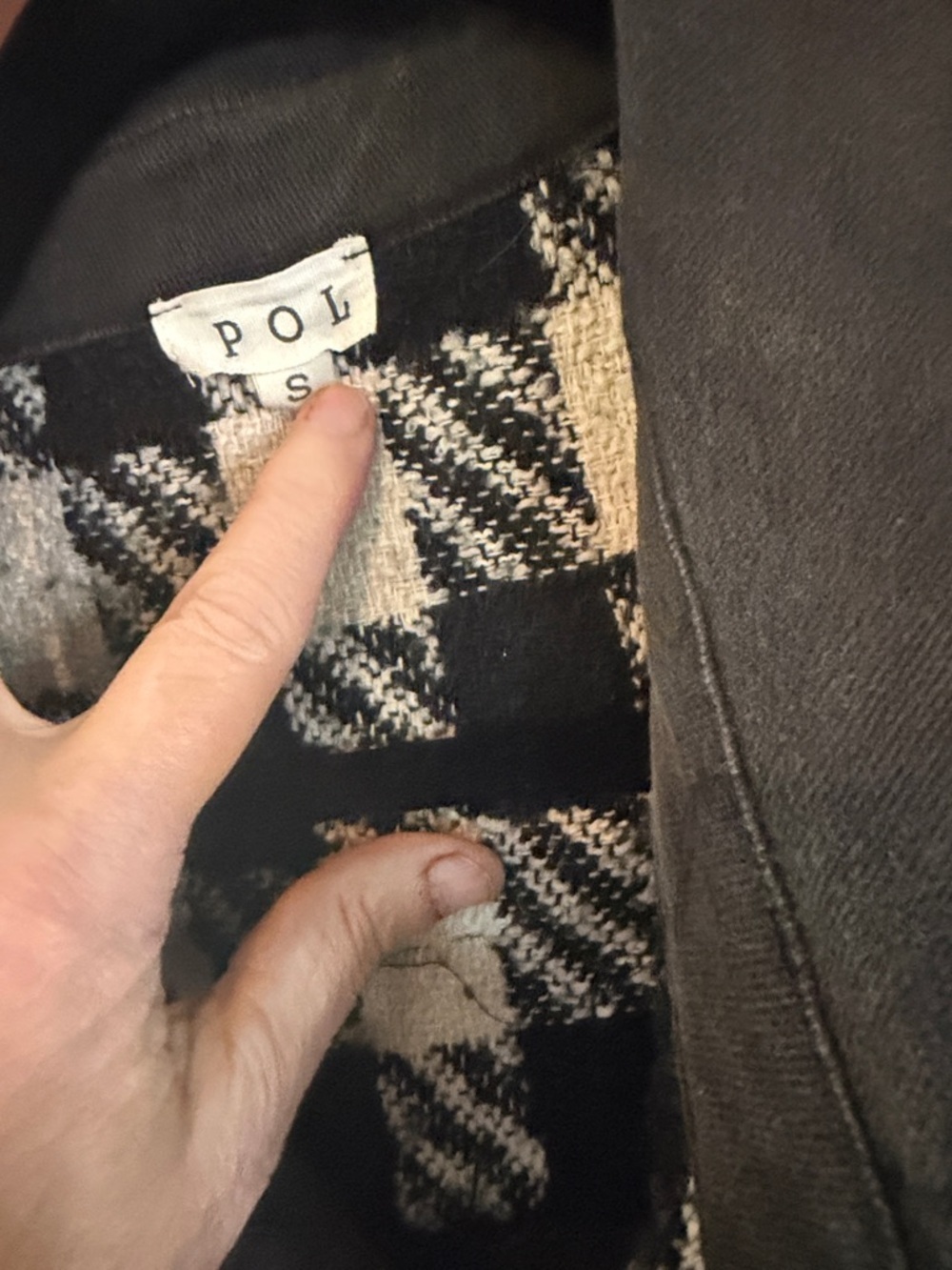 NWOT! POL Black & Cream Plaid Mixed-Media Utility Jacket with Pink Floral Trim. - Picture 4 of 6